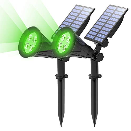 (2 Unidades) T-SUN Foco Solar, Impermeable Luces Solares Exterior, 2 Modos de Iluminación Opcionales, ángulo de 180° Ajustable, Luz de Jardín para Entrada, Entrada, Camino. (Verde)