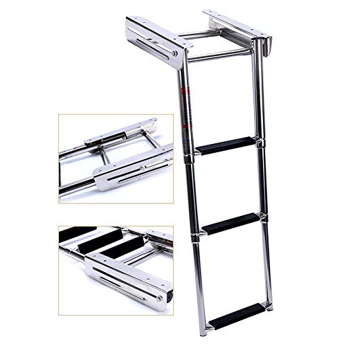 Escalera telescópica Barco/Cubierta/Plataforma De Baño 3 Escalones, Escalera Marina De Acero Inoxidable para Trabajo Pesado con Escalón Extra Ancho