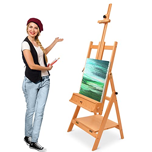 Artina - Caballete de pintura de estudio profesional de madera maciza de haya - Para lienzos hasta 150 cm - Caballete de artista plegable de altura regulable - Napoli