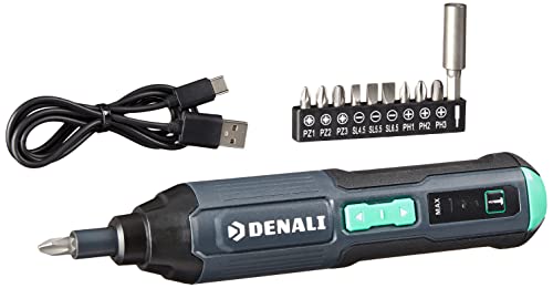 Marca Amazon Denali by SKIL - Destornillador eléctrico de precisión, recargable, 3,6 V (4 V máx.), inalámbrico, con juego de 10 puntas y cable USB
