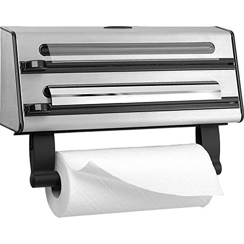 Emsa Contura Portarollos de cocina triple, corta papel de alumino, envoltura de plástico, papel de sandwich, corte en dos dimensiones, fácil de manipular, 40.89 x 27.94 x 10.92 cm