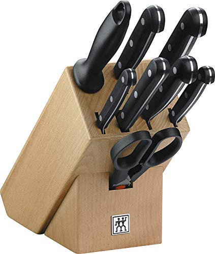 ZWILLING Bloque de cuchillos, 9 piezas, Bloque de madera, Cuchillos y tijeras de acero inoxidable especial/mango de plástico, Twin Gourmet