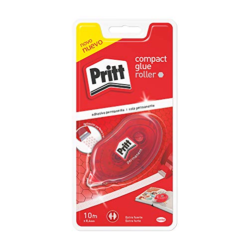Pritt Roller Adhesivo, adhesivo permanente en cinta con forma de panal de abeja, pegamento transparente para escuela, oficina, hogar y más, 8,4 mm x 10 m