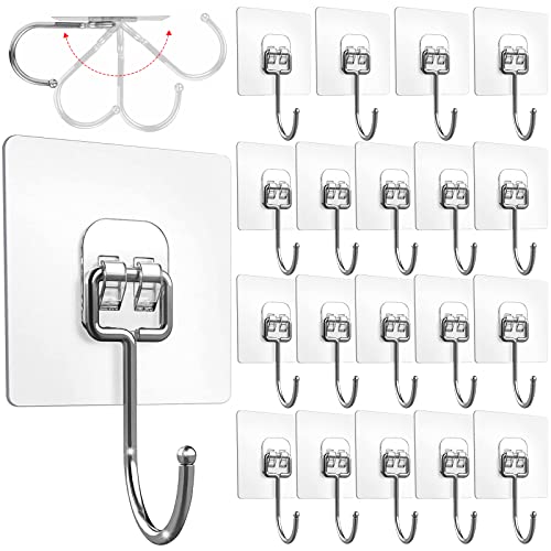 Ganchos Adhesivos Extra Fuertes 20 Piezas Ganchos Adhesivos Extra Fuertes 44 lb/ 20 kg(Max) Colgadores Pared Adhesivos Potentes Ganchos de Pared Adhesivo para Colgador de Cocina Baño Puerta Techo