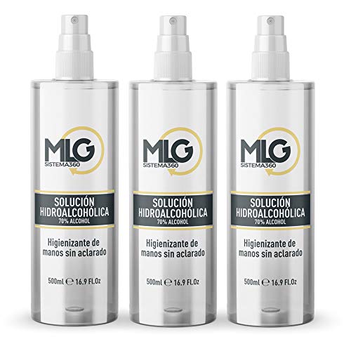 MLG SISTEMA 360 - Hidroalcohol 3 x 500ml con Spray | Ideal para una higiene profunda de manos - Hidroalcoholico Liquido envase con Aerosol