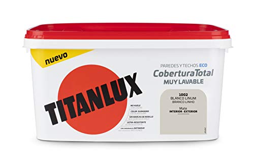 Titanlux Titan Pintura Plástica Covertura Total 4L Gama de Colores (1002 Blanco Linum)