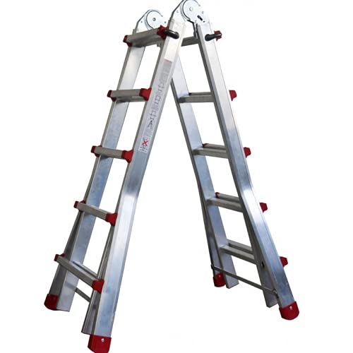 Escalera de Aluminio telescópica Plegable Multiusos, Apertura en Tijera, Multifuncional 3+3 en Dos tramos ( hasta 6+6 peldaños) Certificación EN-131.