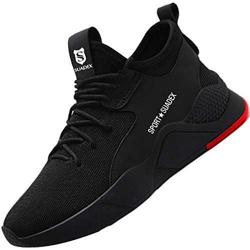Zapatos de Seguridad Hombre con Punta de Acero, Cómodas Ultraligero & Transpirables, 36-48 (01 Negro, Numeric_43)