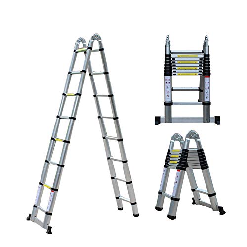 Escalera Plegable Aluminio de 5 m ,Escalera telescópica de aluminio,Escalera multifuncional,Escalera de mano extensible,Escalera Alta Multifuncional Portátil,Máxima 150 kg capacidad de carga