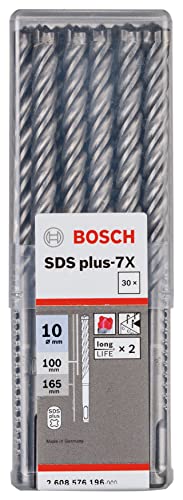 Bosch Professional 2608576196 - Juego de 30 brocas para martillo SDS Plus-7X (para hormigón armado, hormigón y mampostería, 10 x 100 x 165 mm, accesorios para martillo perforador)