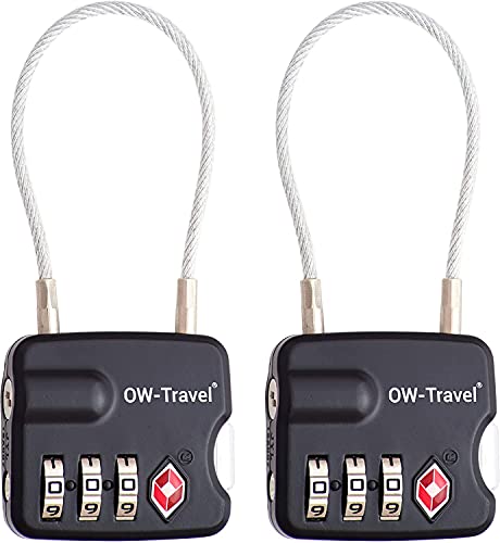 OW-Travel Candado Combinacion Cable Acero Flexible Anti robo. Candado maleta TSA numerico 3 Digitos. Candados mochila y maletas. Candado Taquilla Gimnasio. TSA candado seguridad equipaje Negro 2