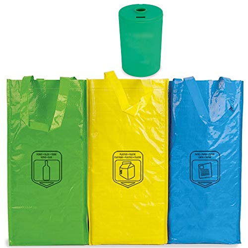 Natuiahan 3 Bolsas de Reciclaje Duraderas Robustas, Prácticas y Fáciles de Limpiar y Transportar. Incluye un Pequeño Contenedor de Reciclaje de Pilas