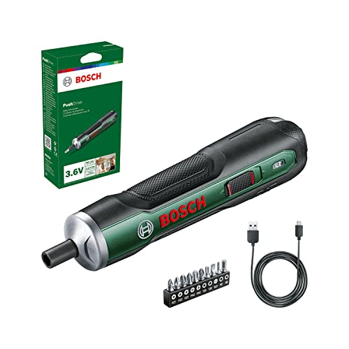 Bosch destornillador a batería PushDrive set de iniciación (3,6 V; 1,5 Ah; 5,0 Nm; 10 brocas; con cable de carga micro USB; en caja de cartón)