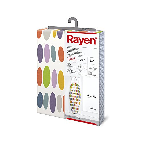 Rayen | Funda para tabla de planchar | Alcolchada y fácil de colocar | Sistema EasyClip | 4 capas: Espuma, Muletón, tejido 100% de Algodón y Titanio | Con recubrimiento de titanio | 130x47 cm