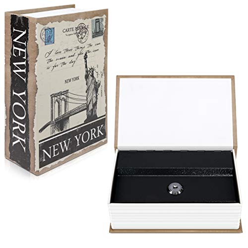 Navaris Caja fuerte con forma de libro - Caja de caudales escondida para guardar dinero joyas relojes - Con diseño de Nueva York y 2 llaves - S