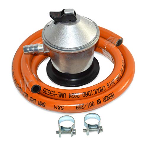 S&M 321771 Regulador de Gas Butano+ Tubo Goma 1,5 M + 2 Abraz, Gris/Naranja