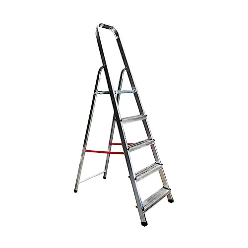 HOMELUX Escalera Doméstica Soporta Hasta 150Kg | Escalera Plegable Doméstica | Ancho Del Peldaño 8cm, 5 Peldaños, 3,9 kg | Escalera Profesional | Escaleras de Aluminio | Escaleras Plegables Aluminio