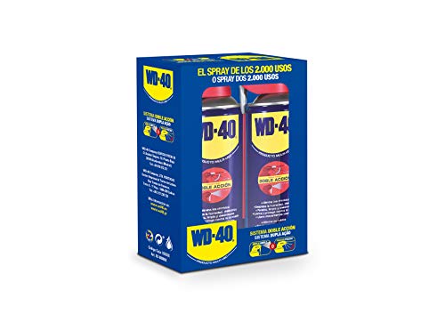 WD-40 Producto Multi-Uso Doble Acción- Spray 400ml-Pack x2 -Aplicación amplia o precisa. Lubrica, Afloja, Protege del óxido, Dieléctrico, Limpia metales y plásticos y Desplaza la humedad