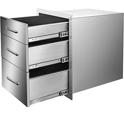 VEVOR Cajonera de Acero Inoxidable Tres Cajones 45 X 52.6 X 54.6 CM Cajonera de Cocina Cajón para Barbacoa Cajonera para Cocina Armario de Cajones Cajón Barbacoa