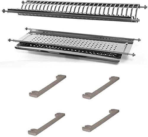 Escurreplatos de acero inoxidable de 56 cm de longitud variable de 53 a 58 cm con soportes laterales para armarios de 60 cm. Fabricado en Italia