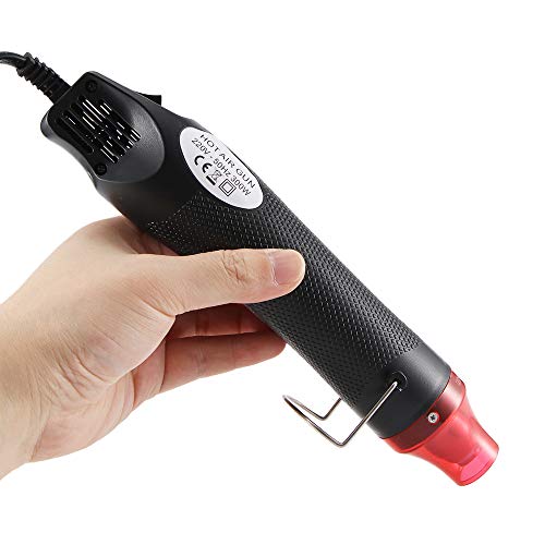 OurLeeme Pistolas de calor, Pistola de aire caliente de 300 vatios Sostener con la mano Pistola de calor portátil para grabar en relieve Envoltura retráctil Secar Eliminar pintura 220V (Negro)