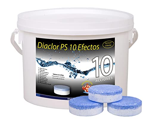 Cloro para Piscinas DIACLOR PS 10 Efectos 3 KG - 15 Pastillas de Cloro Multiacción (200 gr) - Tratamiento Completo 10 Acciones -