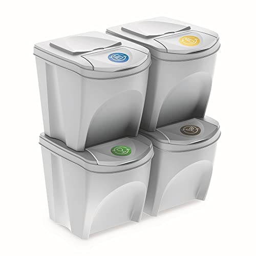 Juego de 4 cubos de reciclaje 100L Prosperplast Sortibox de plastico en color blanco