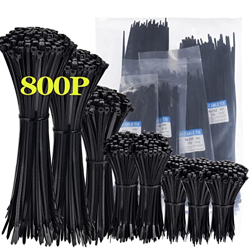 800 Piezas Bridas de Plastico para Cables, Bridas Negras 3.6mm x (100/150/200/250/300mm), Bridas para Cables Negros, Presillas Plastico Bridas Cables Bridas Exterior Bridas Largas Bridas de Nailon
