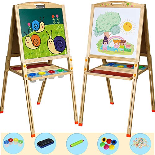 Pizarra Infantil Caballete Pintura Magnética Doble Cara Ajustable Caballete Madera Juego de Imaginación Educativo Juguete para 3 4 5 6 Niños Niñas
