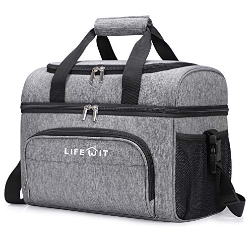 Lifewit 26can Nevera Portatil Bolsa Térmica Comida Doble Capa Grande Porta Alimentos de Refrigeración Aislamiento Bolsa con Correa Ajustable para Picnics, Playa, Soporte, Camping, Gris