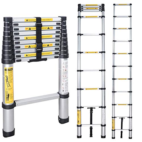 TFCFL 4.4M/3.2M Escalera Telescópica Plegable,Antideslizante Escaleras Plegables Aluminio para Mantenimiento de Viviendas,Trabajos de Poda de Arboles,150 kg de Capacidad de Carga (3.2m)