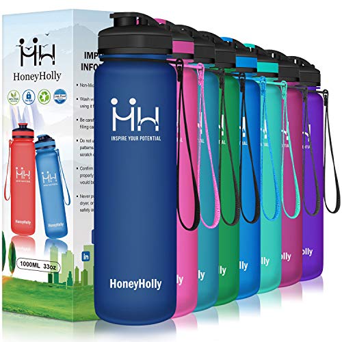 HoneyHolly Botella de Agua Deportiva Sin BPA 650ml/800ml/1 litro/1.5 litro Reutilizables Ecológica Tritan Botellas, Marcador de Tiempo y Impermeable, para Beber Ideal para niños, Gimnasio, Bicicleta