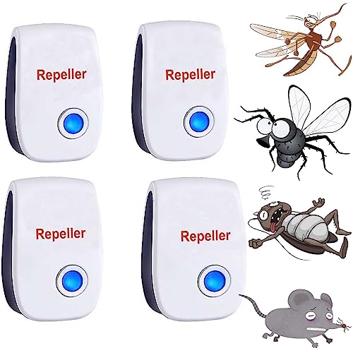 Repelente Ultrasonico, [4-Pack] Repelente Mosquitos Electrónico Repelente Cucarachas para Interiores, Repelente Mosquitos Insectos Ultrasonico Anti Moscas, Arañas, Ratones