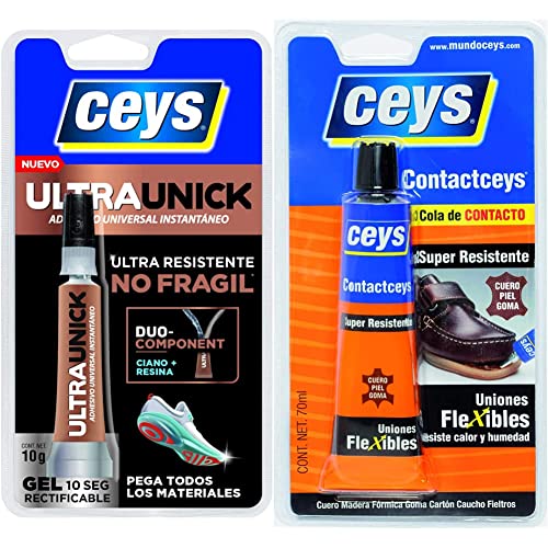 Ceys - Ultraunick - Adhesivo universal instantáneo - Poder extremo - 10 G + Cola de contacto - Adhesivo contact - resiste calor y humedad - Blister 70 ML