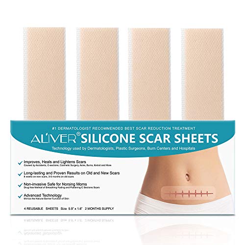 Silicone Scar Removal Sheets, Fast & Effective Removes Scars for C-Sections, Acne, Surgery, Burn and More, Reusable Scar Strips [5.9”x1.57”] - 4 Pack (2 Month Supply)