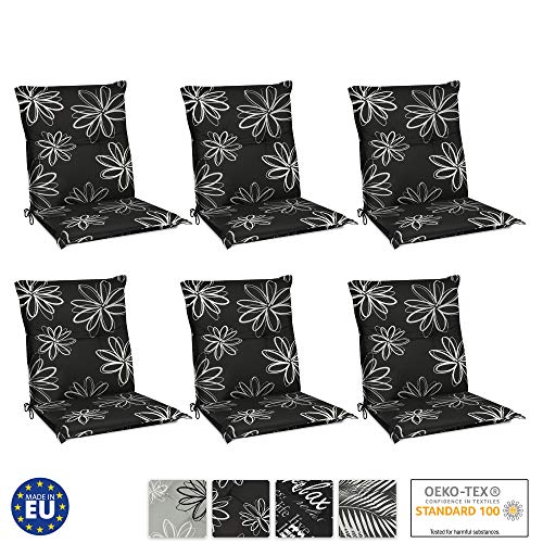 Beautissu Set de 6 Cojines para sillas de Exterior y jardín con Respaldo bajo Flores 100x50x6 cm tumbonas, mecedoras, Asientos cómodo Acolchado Resistente a Rayos UV