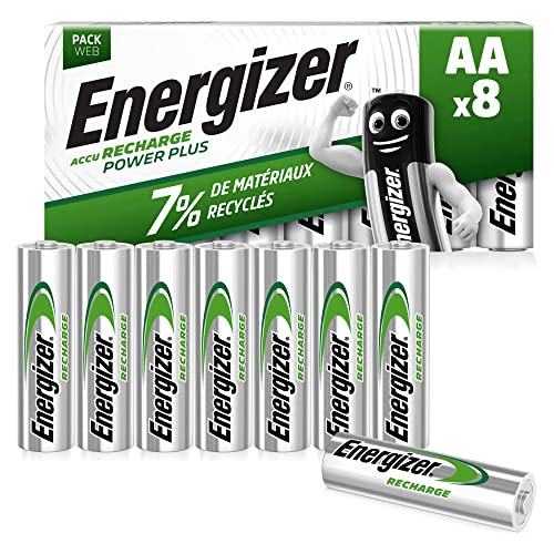 Energizer Pilas recargables AA, Power Plus Recharge, paquete de 8, pilas recargables AA - Exclusivo de Amazon
