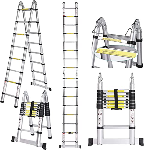 5M Escalera Plegable, Escalera Telescópica de Aluminio, Escalera Extensible, 2.5M+2.5M, Carga Maxima 150kg