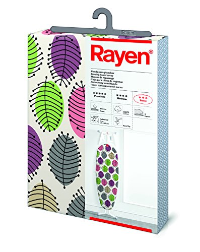 Rayen | Funda para tabla de planchar Universal | Fácil de colocar con sistema EasyClip | 2 capas: Espuma y tejido 100% algodón estampado | Gama Basic de Rayen | Medidas: 126x40cm