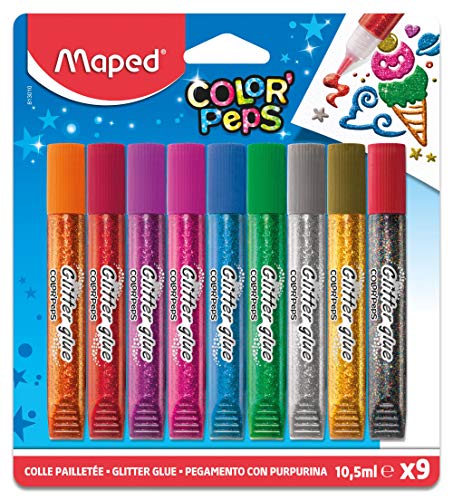 Pack de 9 tubos de pegamento con purpurina Maped 16x18cm. 813010