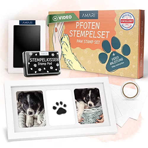 AMARI ® Kit de estampado de mascotas con 2 tampones y 4 tarjetas de estampado - huella perro - paw print stamp pad - kit impresión huella perro - sello huellas de perro con tinta