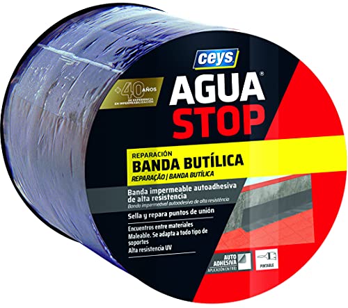 Ceys - Agua Stop Banda butílica reparadora - Banda impermeable autoadhesiva de alta resistencia - color gris - 15cm x 10m