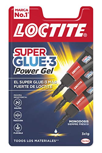 Loctite Super Glue-3 Power Flex Mini Trio, gel adhesivo flexible y resistente, pegamento instantáneo para superficies verticales, pegamento transparente extrafuerte, 3x1g