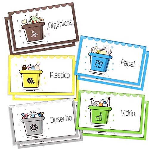 Opret 10 Pegatinas Reciclaje, Etiquetas Adhesivas para Reciclaje Pegatinas para Cubo Basura Reciclaje, 6 x 10cm Cada uno