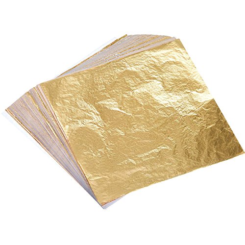 100 Hojas Pan de Oro de Imitación para Artes, Artesanía de Dorado, Decoración, 14 por 14 cm