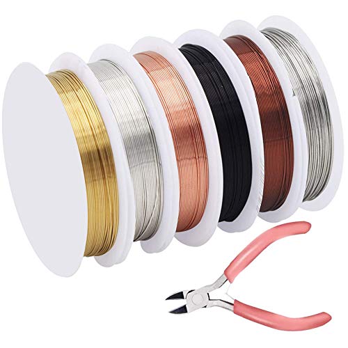 XUBX 6 rollos de alambre de cobre, Alambre de joyería 0,4mm, Rollo de alambre de cobre para abalorios joyería, alambre de cobre desnudo, Alambre para cuentas, artesanías de alambre de cobre