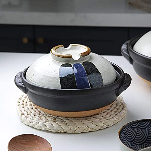 Olla de Sopa para el hogar, Colorido Olla de estofado de cerámica, cazuela de Arcilla de Estilo japonés, cazuela Resistente al Calor con Tapa de arroz, Olla de estofado,1.8L