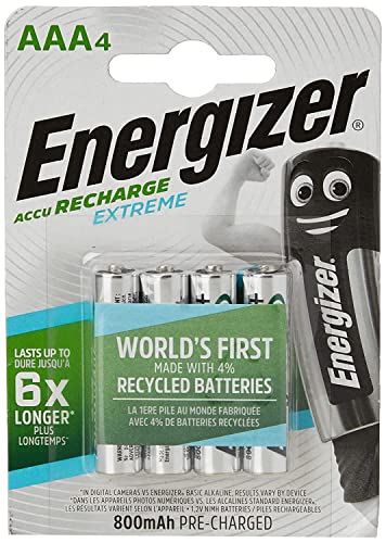Energizer Rec HR03 AAA - Pilas Recargables (NiMh, 1.25 V, 800 mAh, 4 Unidades)