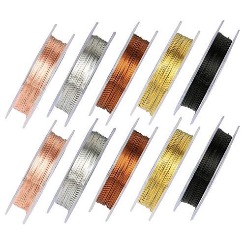 Alambres de cobre para hacer joyería, 10 rollos de alambre de joyería de color de 0.3 mm y 0.5 mm para artesanía artística de bricolaje (10 metros por rollo)