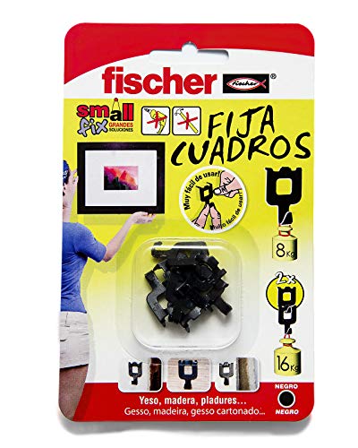 fischer - Fija cuadros para colgar cuadros sin agujeros, Negro 8 uds